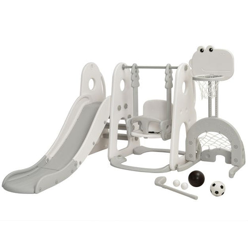 6-in-1 Toddler Slide and Swing Set with Adjustable Basketball Hoop for Indoor Play