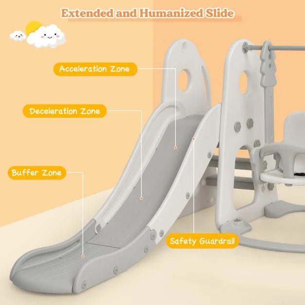 6-in-1 Toddler Slide and Swing Set with Adjustable Basketball Hoop for Indoor Play