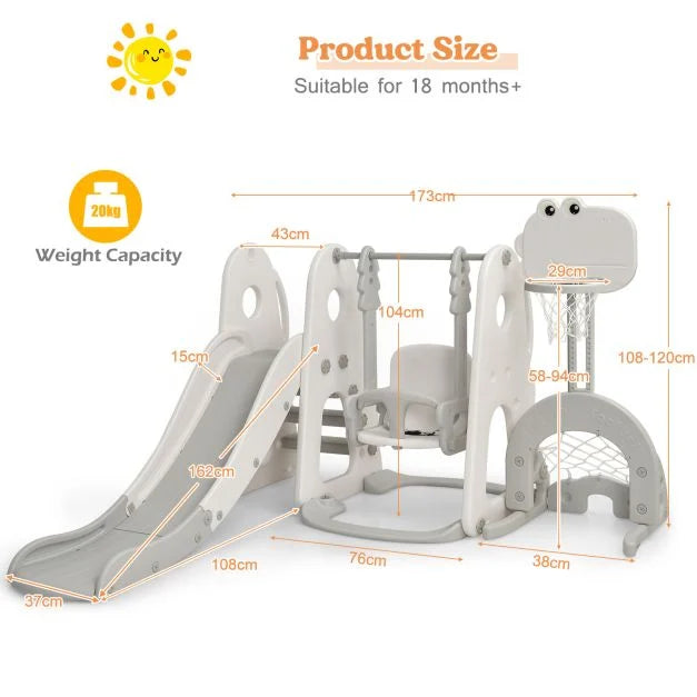 6-in-1 Toddler Slide and Swing Set with Adjustable Basketball Hoop for Indoor Play