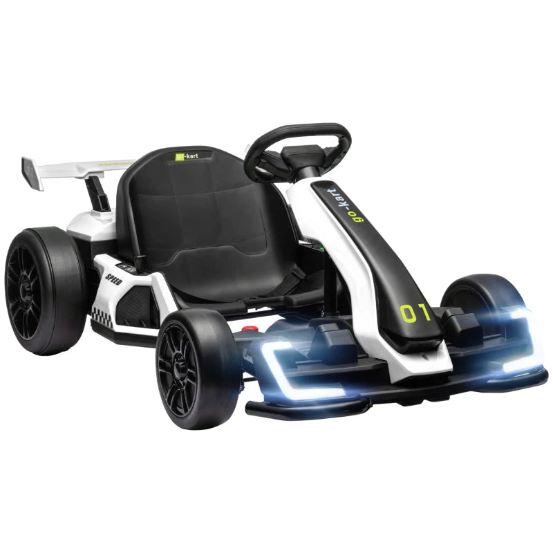 White 24V Electric Go Kart for Kids 6-12 – Adjustable Seat, Safe and Fun Ride