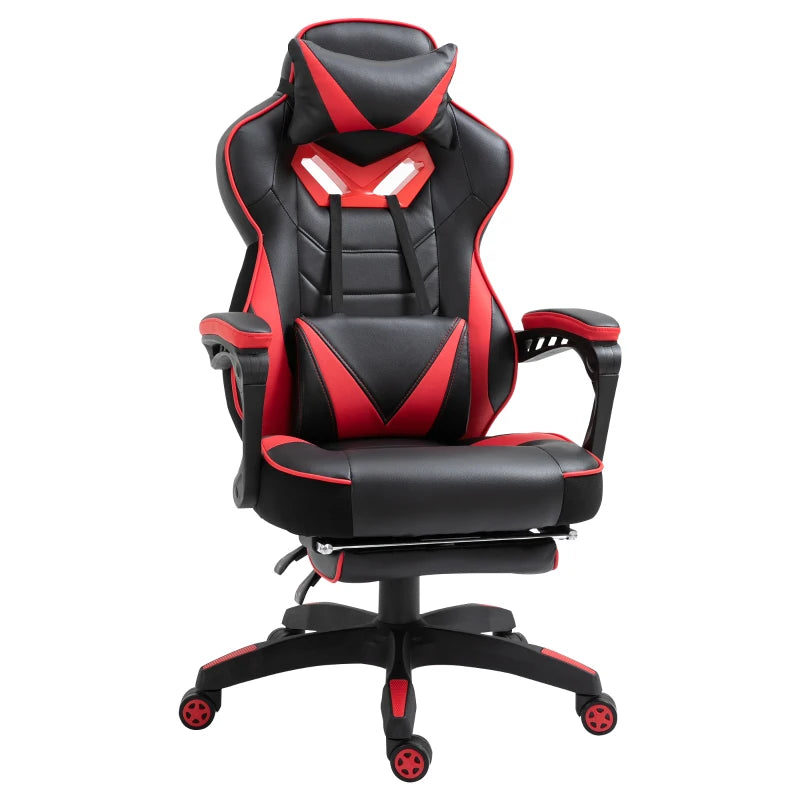 Red PU Leather Gaming Chair – Lumbar Support, Footrest & Headrest