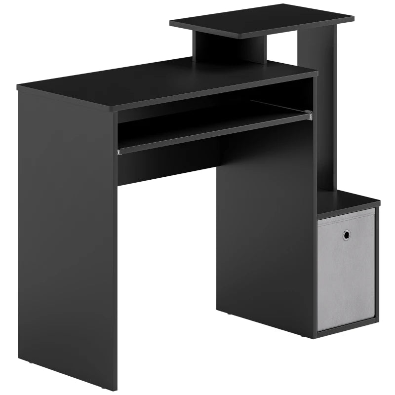Home Office Desk – Sliding Keyboard Tray & Storage Shelf (Black)
