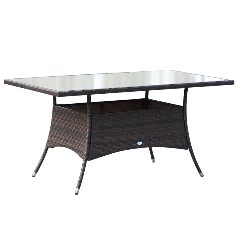 Brown Rattan Dining Set with Cushions, Rectangular Glass Top Table & 6 Armchairs 6 Seater