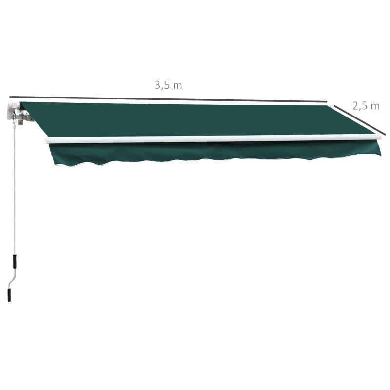 Manual Retractable Awning with Crank – Durable Green Outdoor Sun Shade 3.5x2.5m