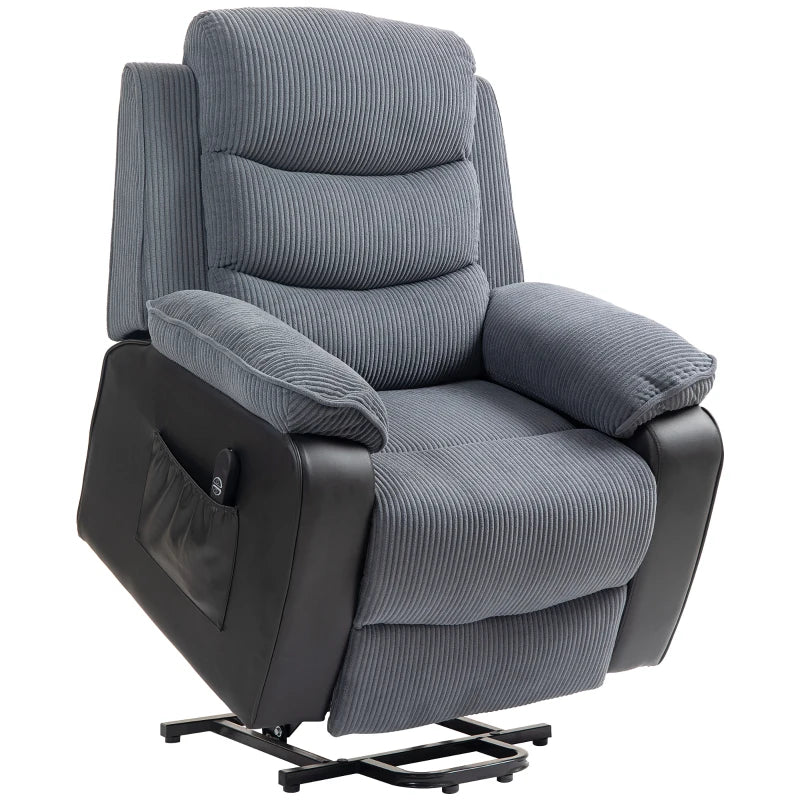 Electric Lift Chair, Overstuffed Corduroy, Dark Grey Comfort Recliner