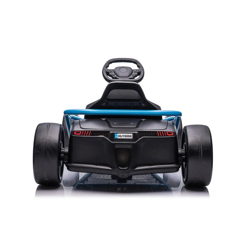 Kids 24V Electric Drift Go Kart, 2-Speed Ride-On Racer w/ Pedals & Wheel, Blue