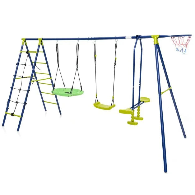 6-in-1 Metal Swing Set with 2 Swings for Children Ages 3–12
