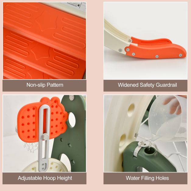 6-in-1 Toddler Slide and Swing Set with Adjustable Basketball Hoop for Indoor Play