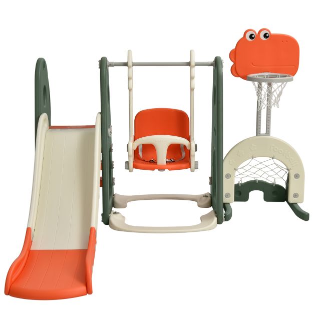 6-in-1 Toddler Slide and Swing Set with Adjustable Basketball Hoop for Indoor Play