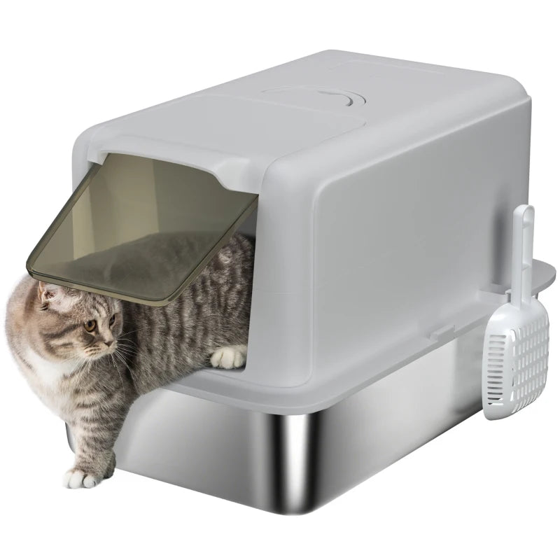 Stainless Steel Cat Litter Box with Scoop & Filter