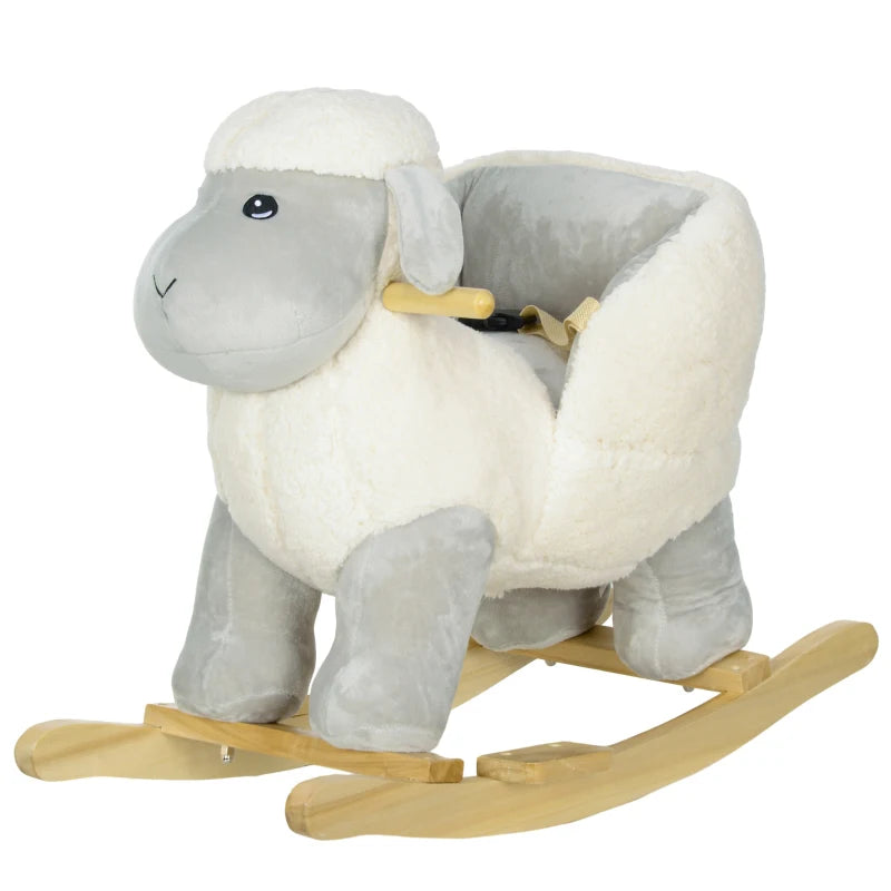 Grey Lamb Rocking Horse Ride-On with Safety Harness and Sound for Toddlers