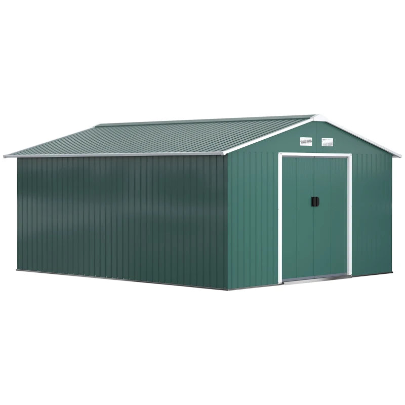 Steel Sliding Door Storage Shed for Outdoor Equipment, 12.5 x 11.1 ft, Green