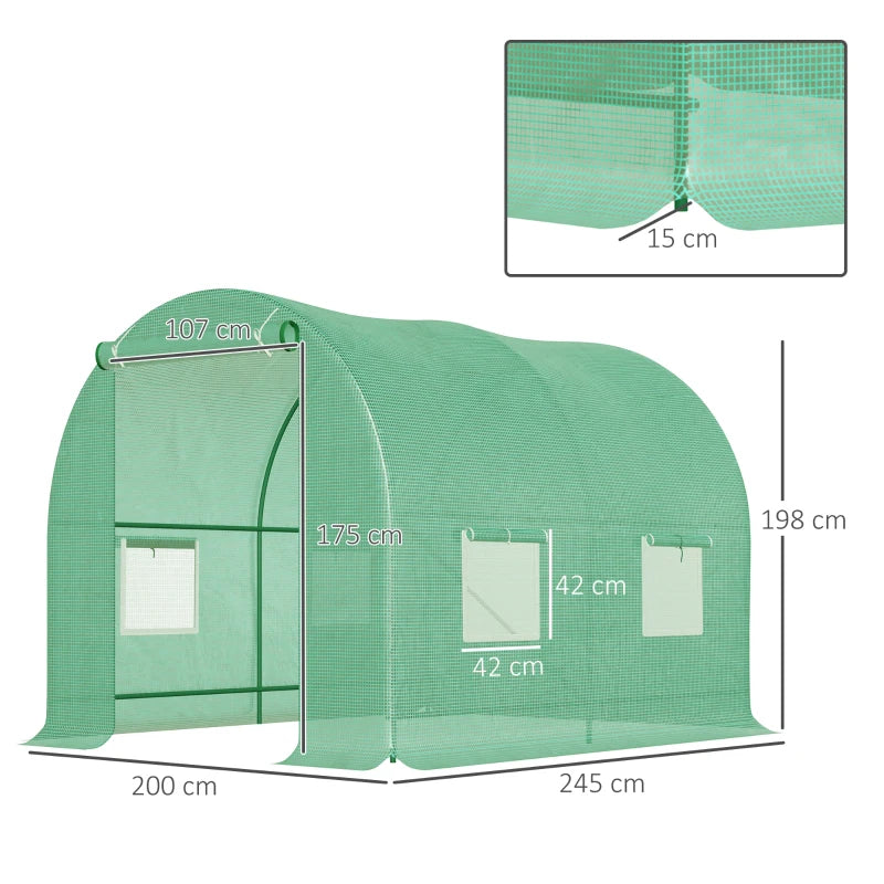 Polytunnel Greenhouse with Door and Windows for Garden and Backyard 245x200 cm