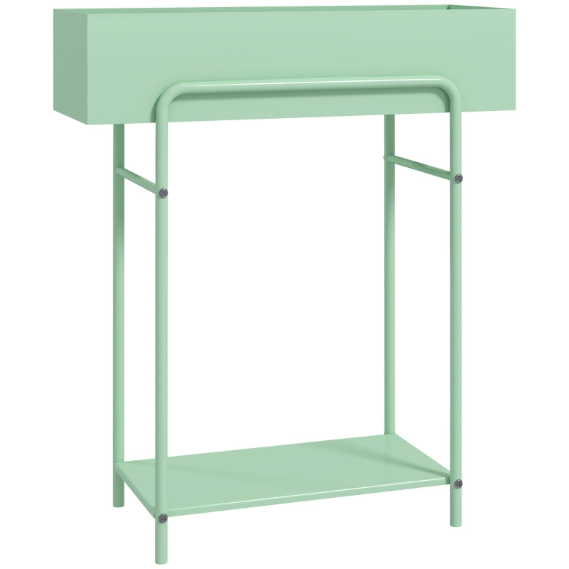 Metal 2-Tier Plant Shelf with Drain Holes, Green Stand for Garden, Patio, or Living Room