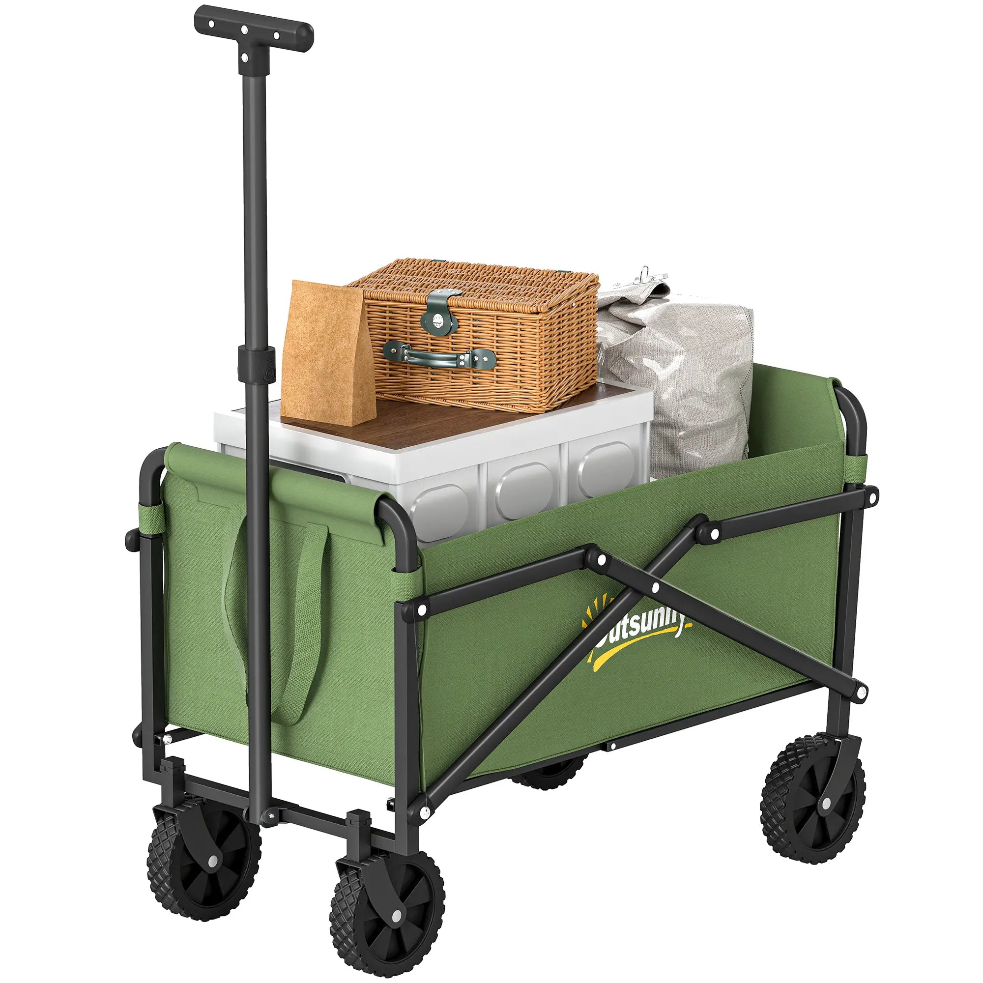 Festival Trolley on Wheels, Heavy Duty Folding Garden Cart with Adjustable Handle, 41L