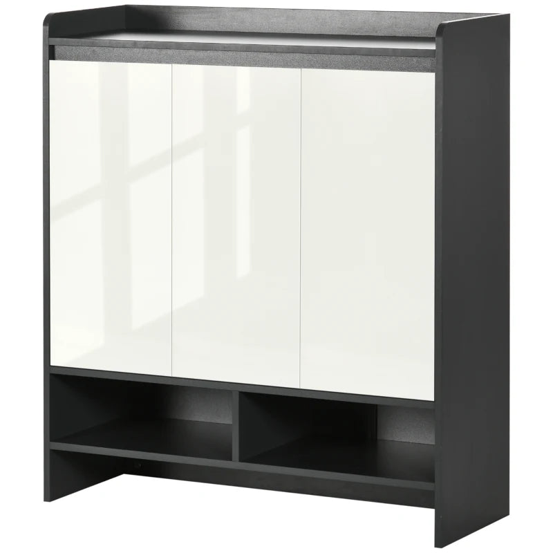 Shoe Cupboard Organizer with High Gloss Doors & Open Shelves – Grey