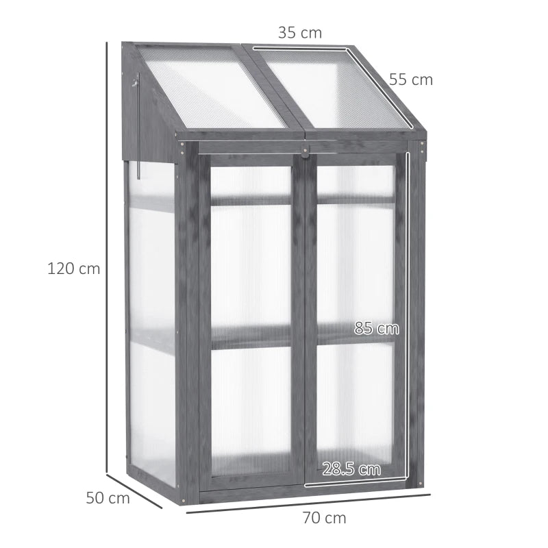 Wooden Cold Frame Greenhouse with Polycarbonate Cover, Double Doors & Ventilated Top, 70x50x120cm