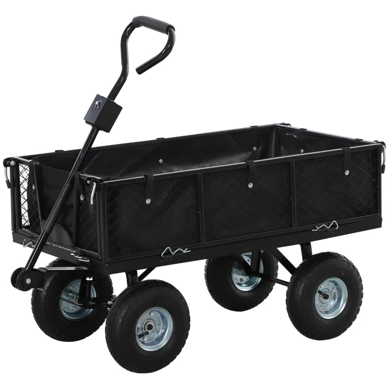 Heavy Duty Garden Cart Trolley with Steel Frame, 114L Capacity, Black