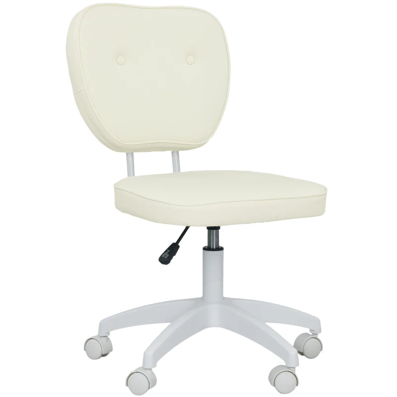 PU Leather Vanity Office Chair – Adjustable Height, Armless, Cream