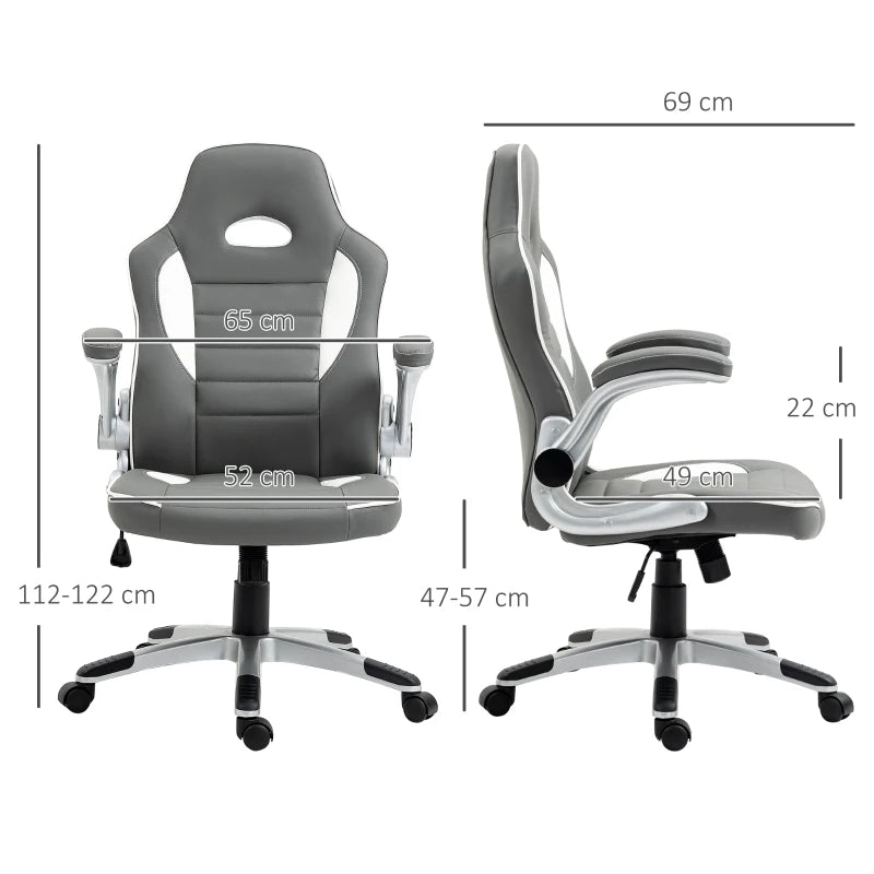 Grey Office Gaming Chair with Flip-up Armrests & Height Adjustment