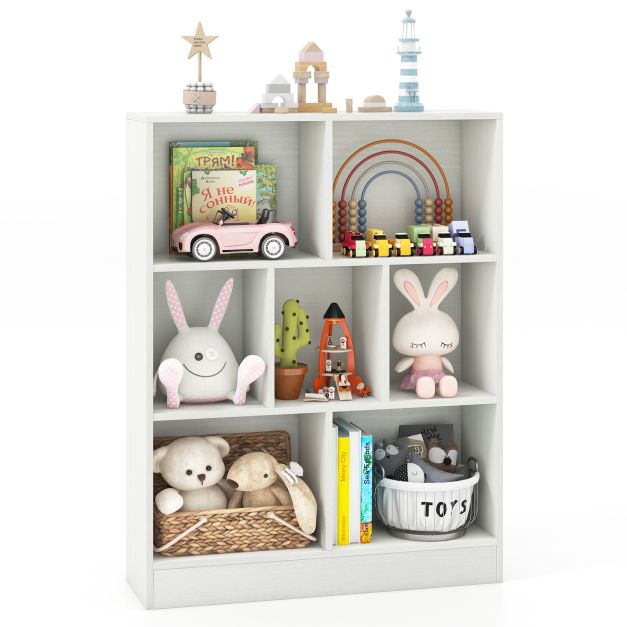 Kids and Living Room 7-Cube Bookshelf with Anti-Tip Safety Kits