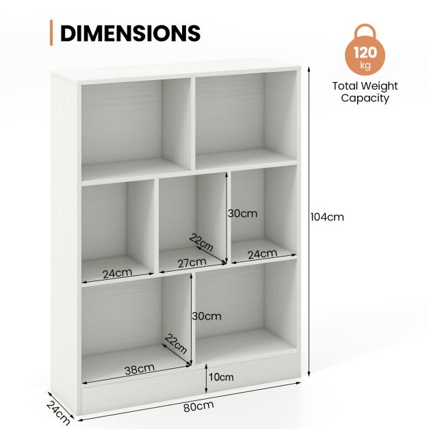 Kids and Living Room 7-Cube Bookshelf with Anti-Tip Safety Kits