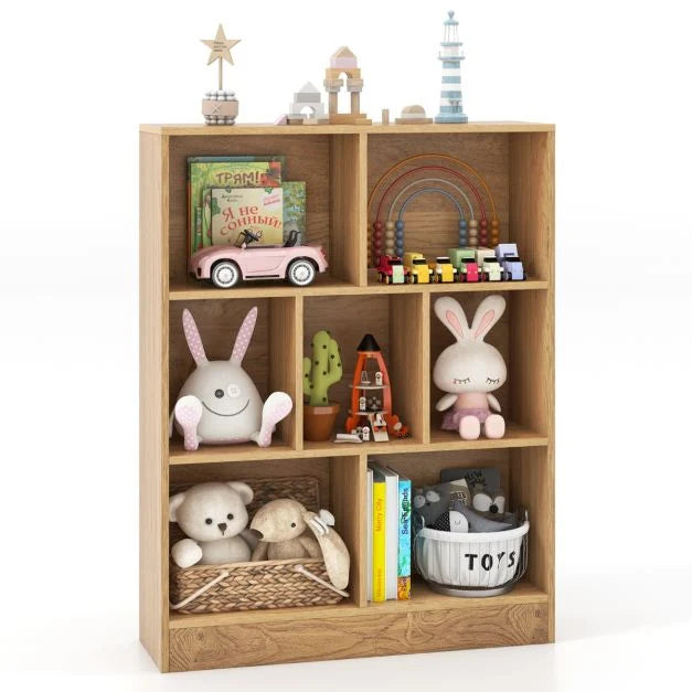 Kids and Living Room 7-Cube Bookshelf with Anti-Tip Safety Kits