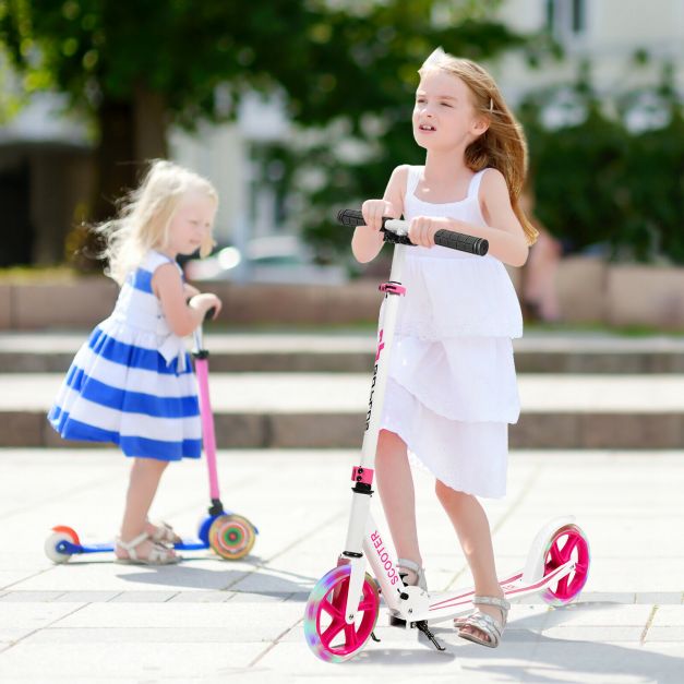 Foldable Kick Scooter with Adjustable Handle, 2 Large Wheels & LED Lights