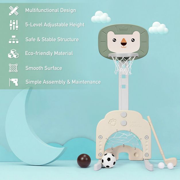 3-in-1 Basketball Hoop Set with Stand and Five Adjustable Height Levels