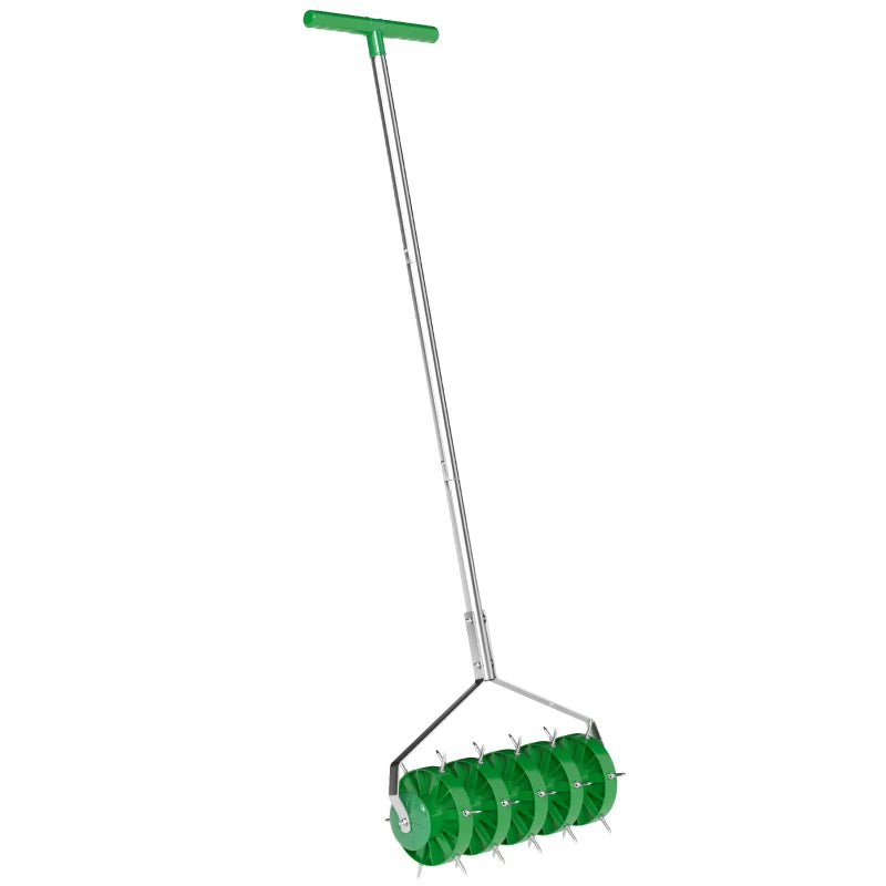 Durable Manual Lawn Aerator with Spike Roller, T-Bar Grip and Detachable Handle for Outdoor Lawn