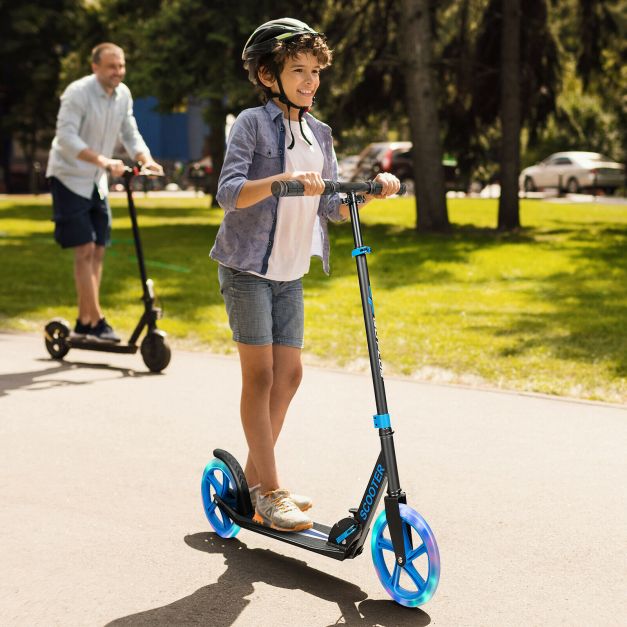 Foldable Kick Scooter with Adjustable Handle, 2 Large Wheels & LED Lights