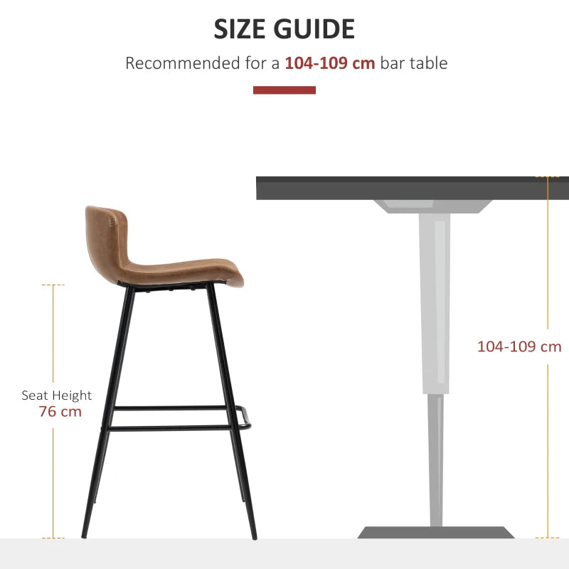 Bar Stools Set, PU Leather, Steel Legs & Footrests, Brown (2pcs)
