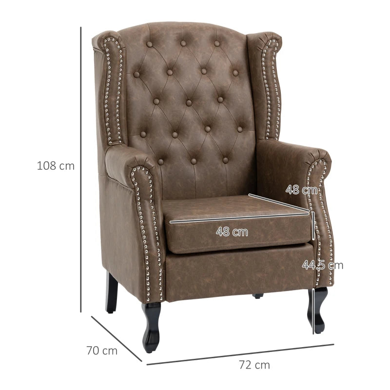 Tufted Accent Chair – Wingback Chesterfield Armchair with Nailhead Trim, Brown