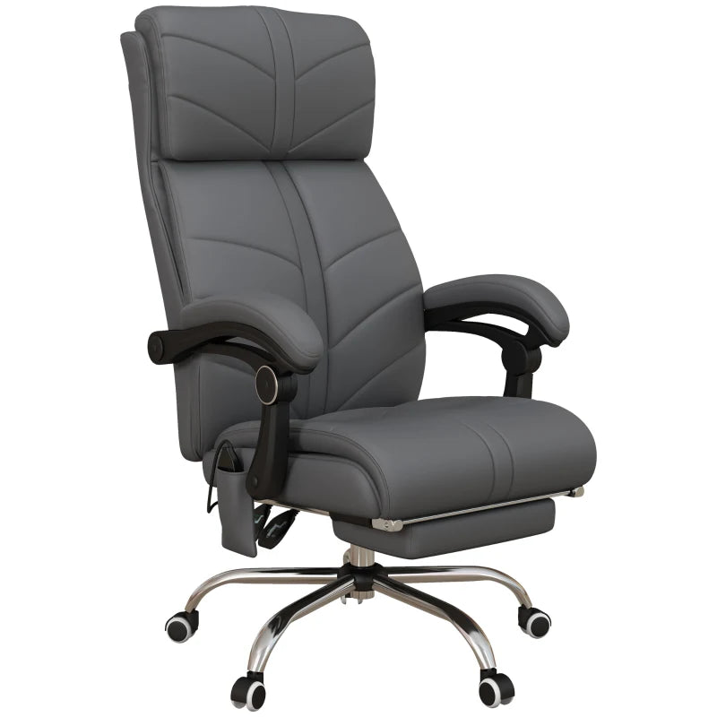 Grey Heated Massage Office Chair with Reclining & Footrest