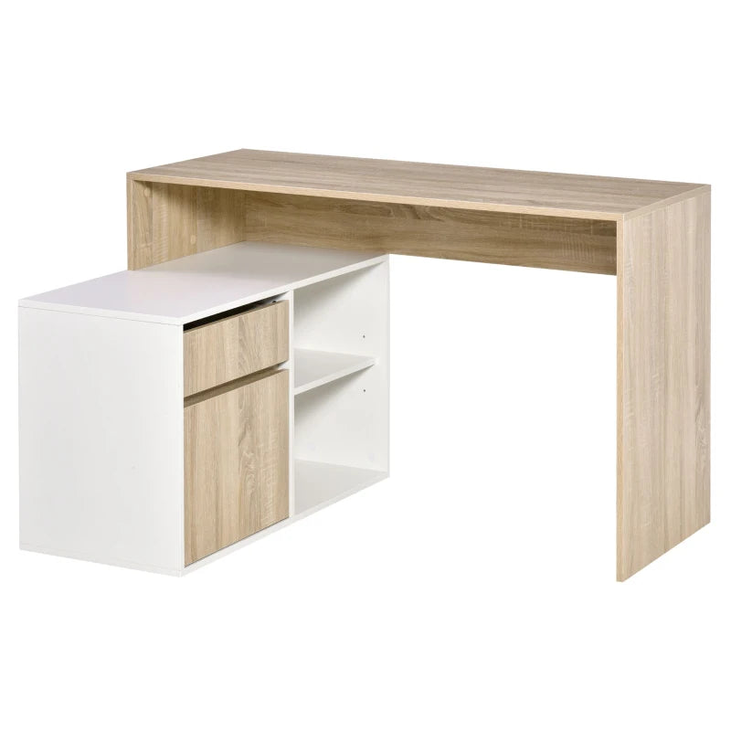 Corner Desk with Storage – L-Shaped Oak & White Home Office Table