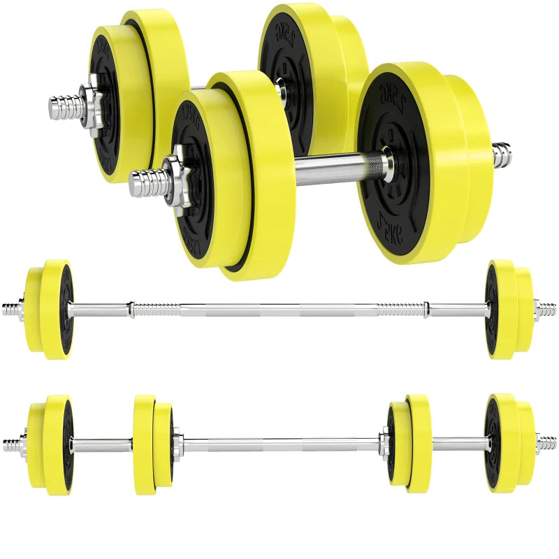 Yellow 20kg Adjustable Dumbbell & Barbell Workout Set