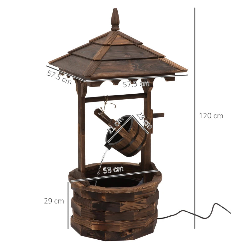 Decorative Rustic Wooden Garden Fountain with Pump Wishing Well Waterfall Barrel