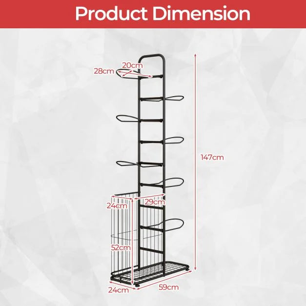 7-Tier Ball Organizer Rack with Removable Rods & Side Basket