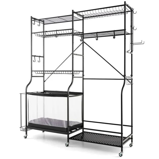 Metal Sports Ball Organizer Rack with Adjustable Shelves