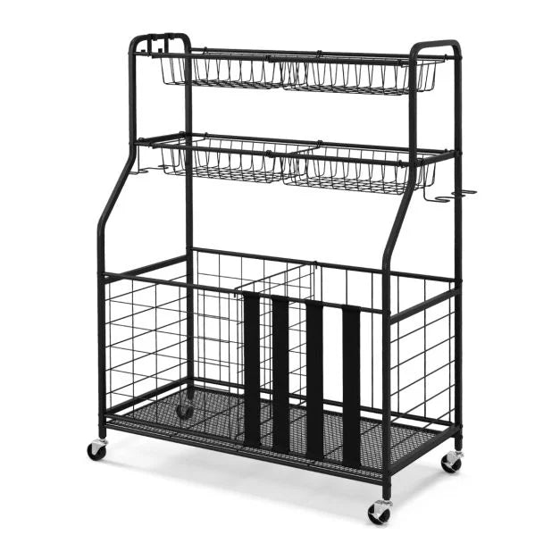 Sports Equipment Storage Rack with Rolling Ball Cart