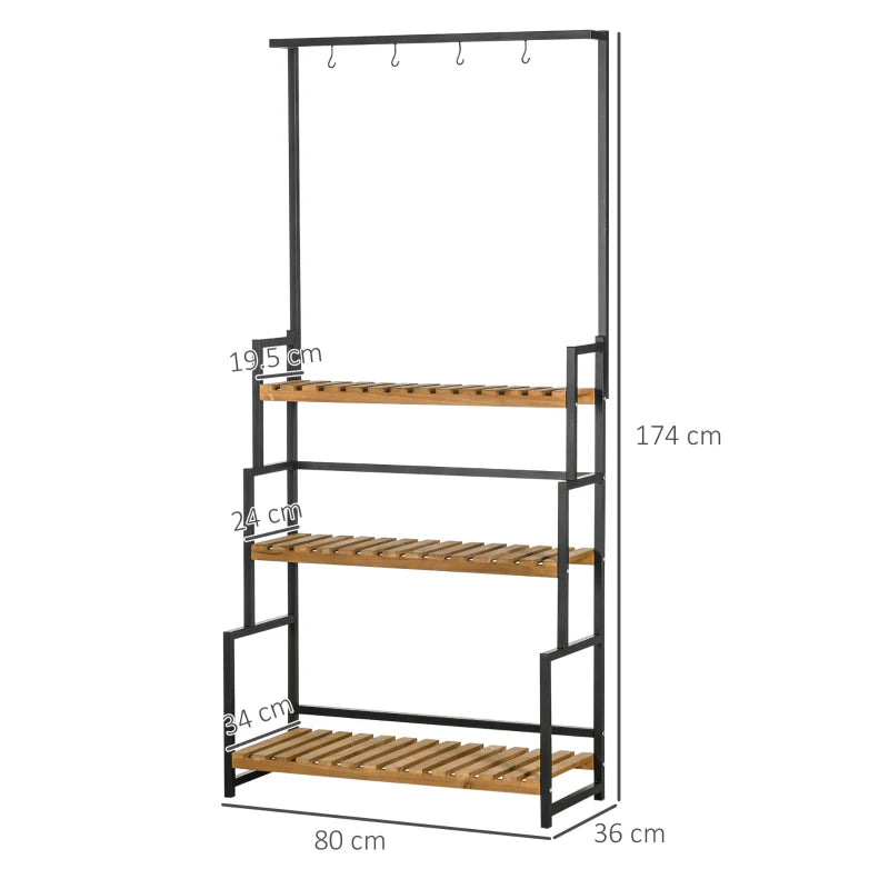3-Tier Flower Rack Shelf with Hanging Hooks – Perfect for Porch, Balcony, Bedroom