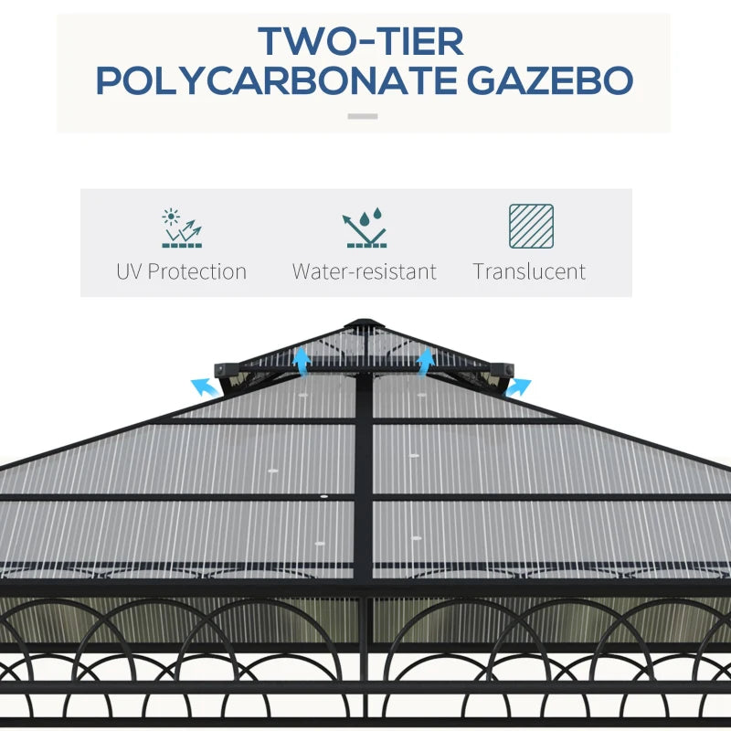 Double Roof Hard Top Gazebo with Galvanised Steel Frame, Nettings & Curtains – 3x3m