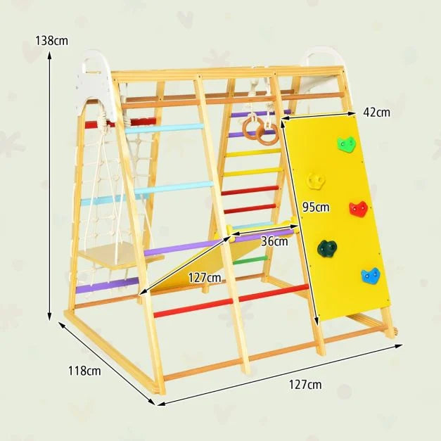 8-in-1 Wooden Jungle Gym Playset with Climber and Monkey Bars