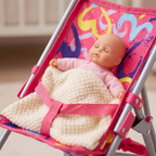Foldable Pink Baby Doll Stroller Buggy Pram Jogger with Accessories Toy for Kids Roleplay