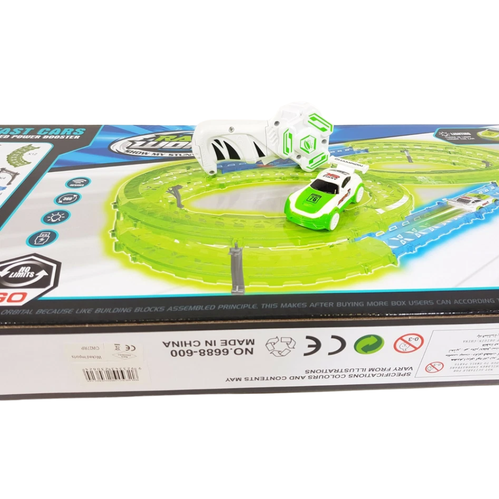 Glow in the Dark Multi-Level Race Track Set 35 Pcs Rc Remote Control Car for Kids Toy Game