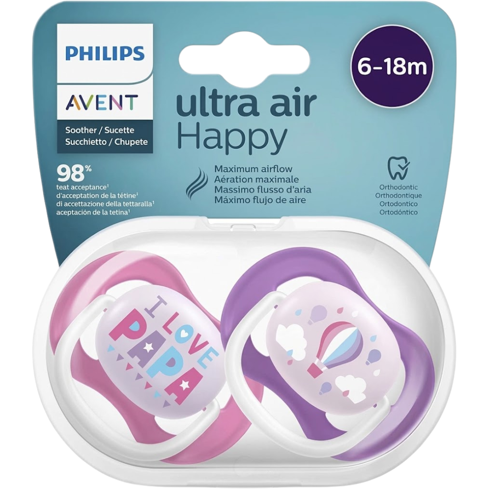 Philips Avent Baby Soothers 2 Pack Orthodontic BPA-Free Silicone Dummies with Hygienic Cap