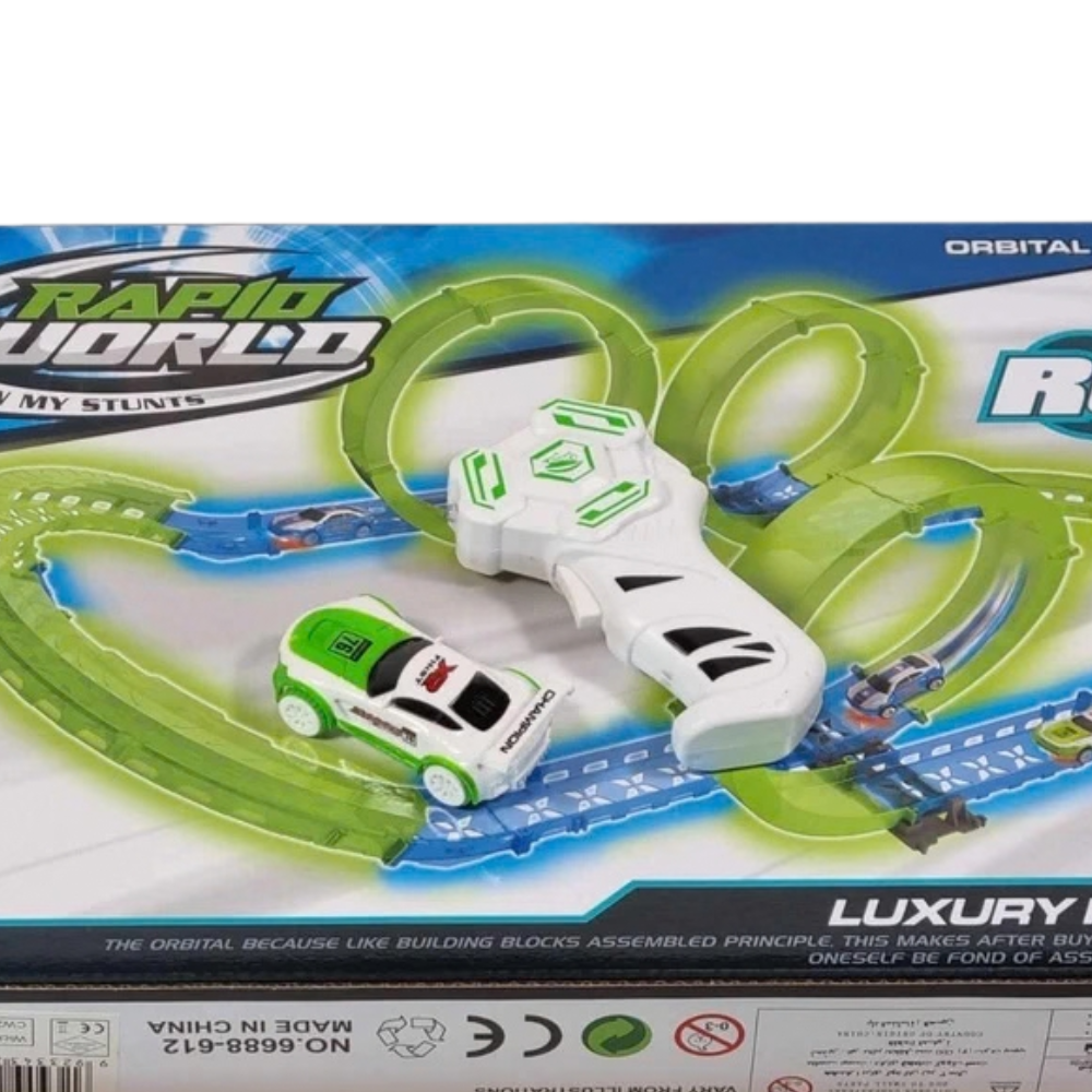 Glow in the Dark Slot Car Race Track Set 38pcs 3 Loops RC Car Stunt Racing Kids 6+