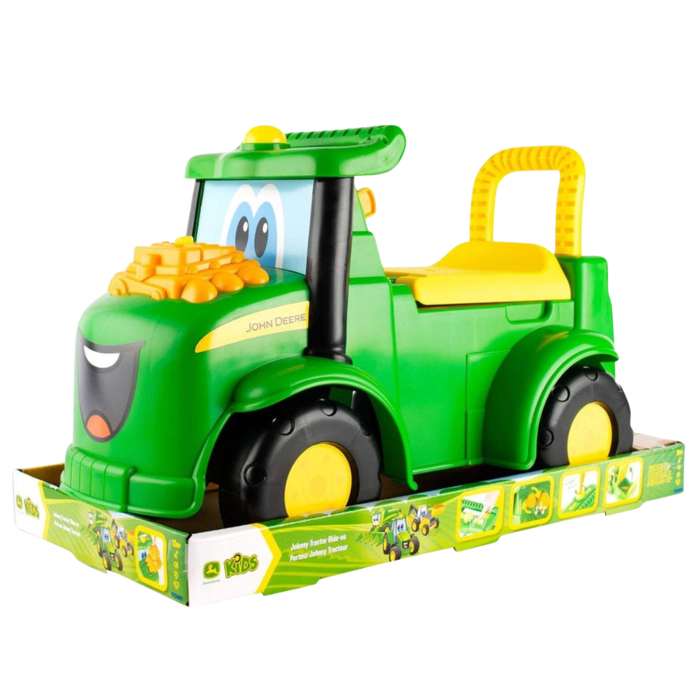 John Deere Johnny Tractor Ride-On Toy with Lights, Sounds, Tool Kit and Storage Seat 3+