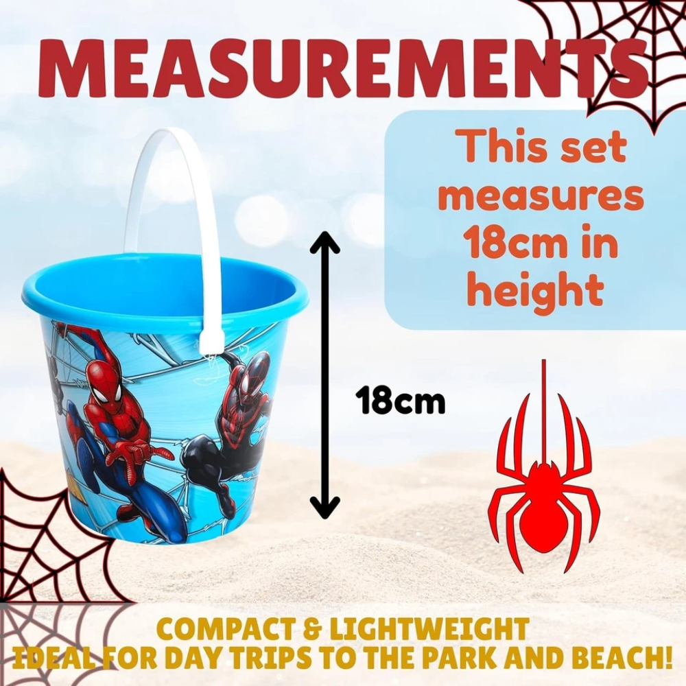 Toyland Spiderman 6 Piece Bucket & Spade Set With Watering Can, Sand & Water Beach Toys