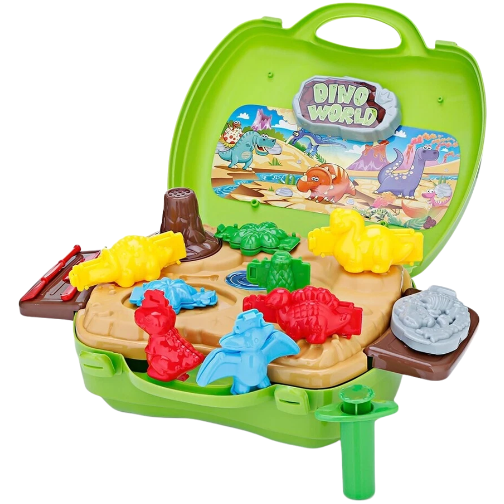 Dino World Play Dough Suitcase Set 26pcs Dinosaur Moulds Creative Toy Kit Ages 3-6